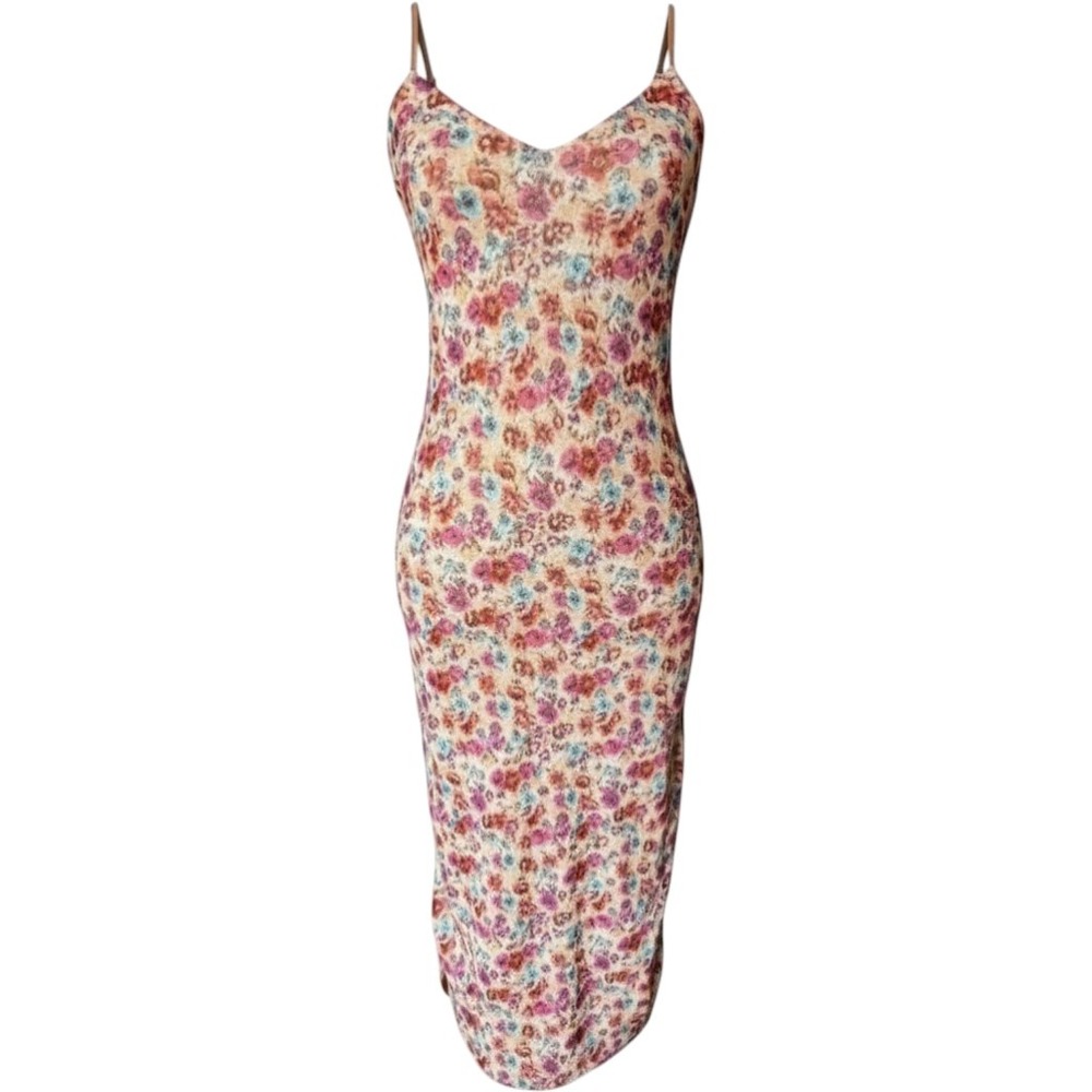 AFRM Floral V-Neck Midi Slip Dress Small S Bodycon Sleeveless Ditsy Mesh Chic
